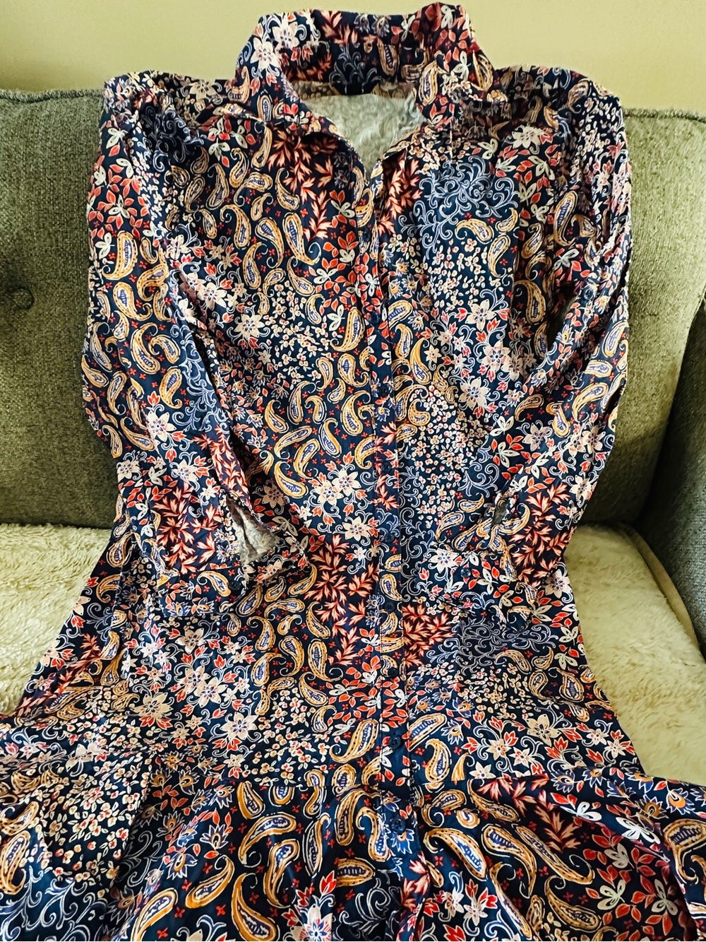 Chaps Navy Paisley Floral Button-Front Dress